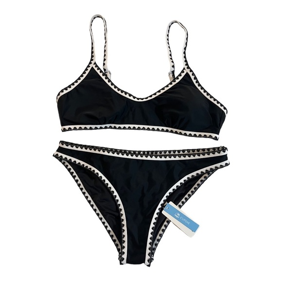CUPSHE 2 piece bikini swimsuit XXL Black and white - Picture 1 of 11